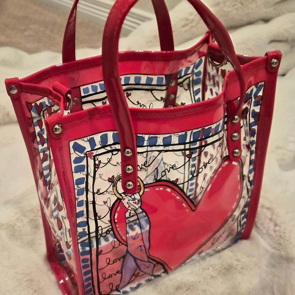 Brighton Heart Tote Pink Clear Vinyl Love Print Shoulder Handbag Purse Large